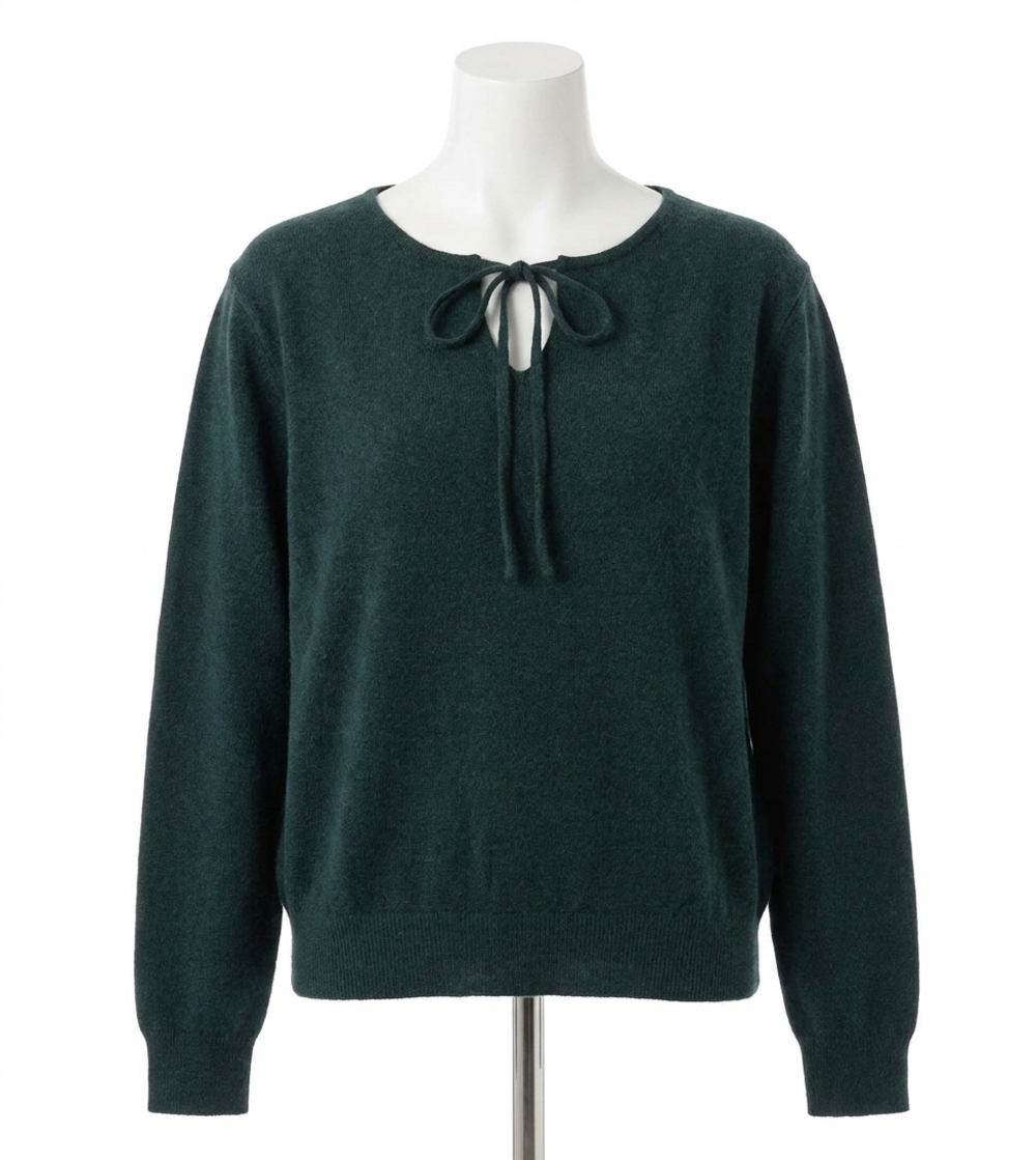 NEW MOLLY BRACKEN fine knit with tie collar sweater in petrol blue